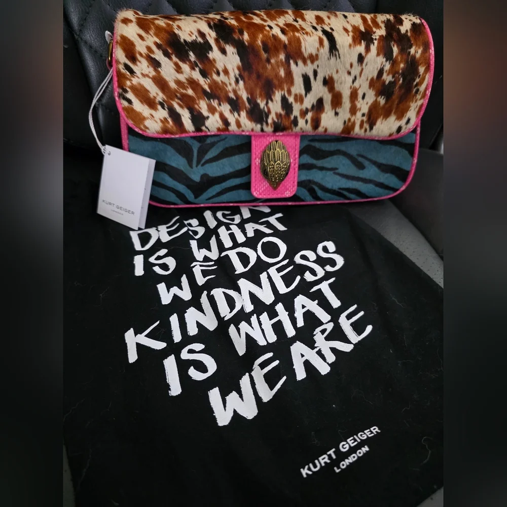 Kurt Geiger Wild Animal Print Leather & Calf Hair Shoulder Bag - New With Tags - Picture 1 of 15